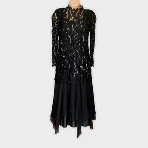 Rina diMontella Black Sequin Evening Dress